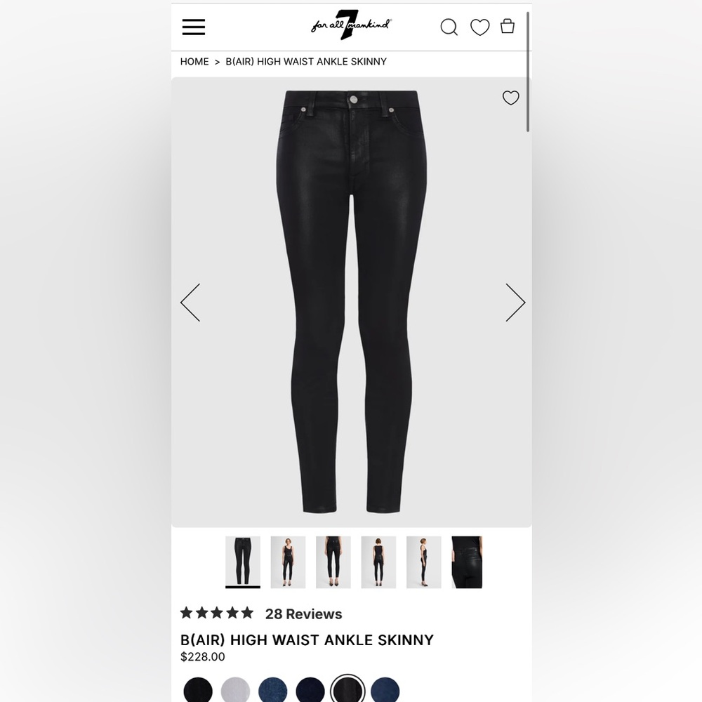 NWOT 7 FOR ALL MANKIND B(AIR) High Waisted Ankle Skinny Jean in Coated Black 27 - Picture 4 of 16